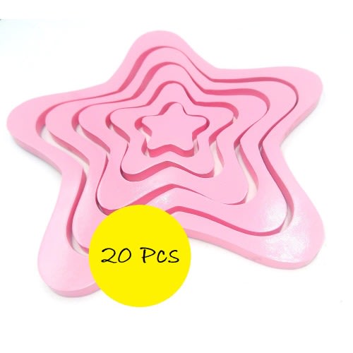 3D Indoor Star Wooden Wall Sticker -Pink -20pieces