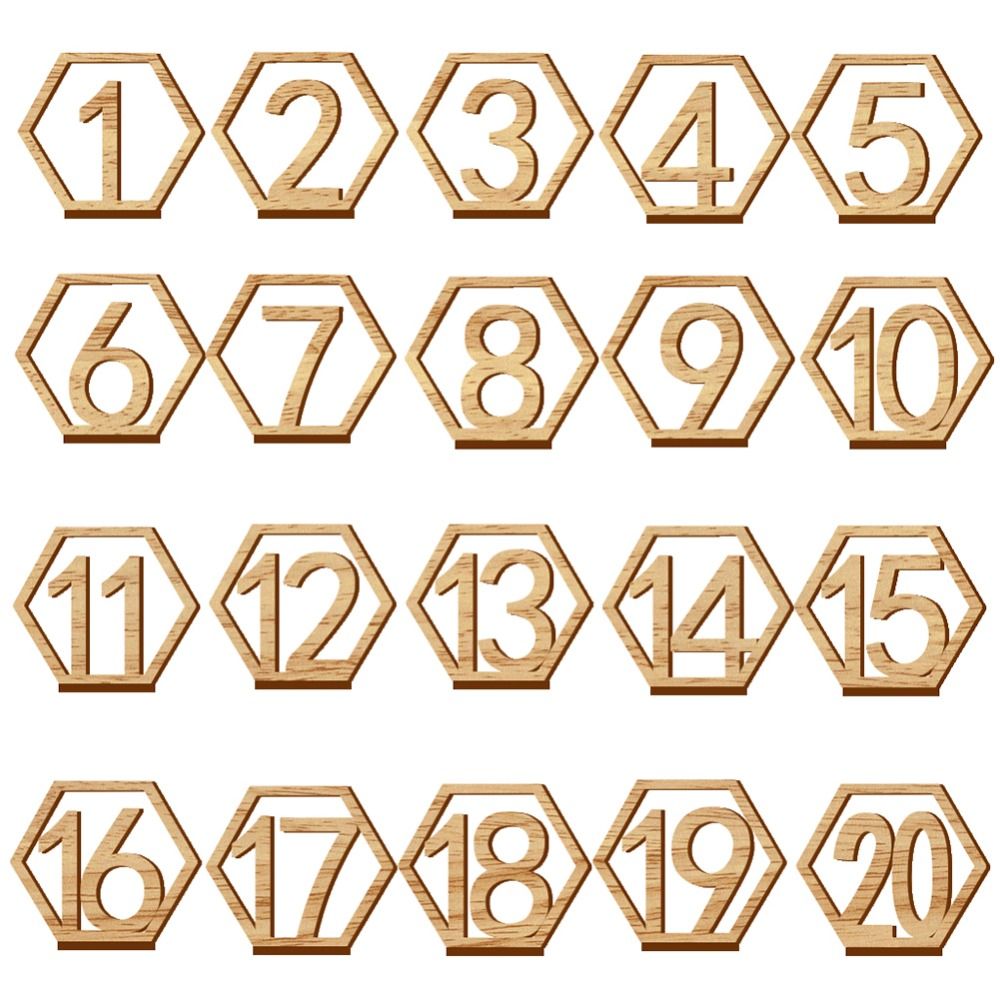 1-20 Numbers Wood Signs Wedding Hexagon Table Number Wooden