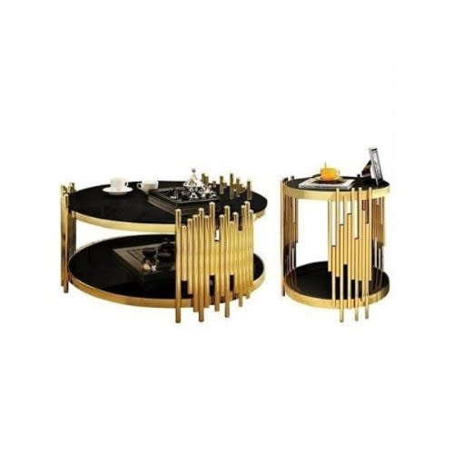 Gold Center Table With 2 Side Stools