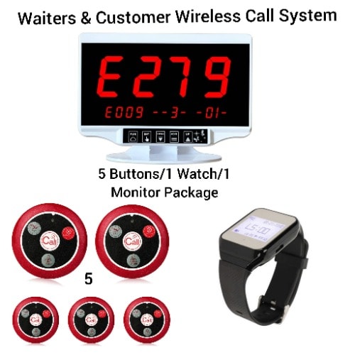 Restaurant And Bar Waiters/customers Service Wireless Call- 5buttons/1watch/1monitor Pack