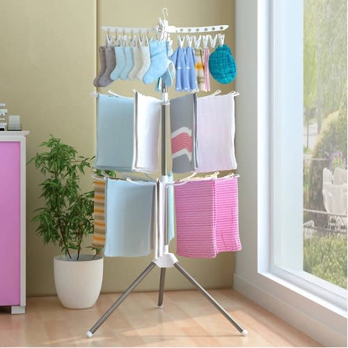 3 Layers Foldable Clothes Hanger - Round Coat Rack Floor Hanger