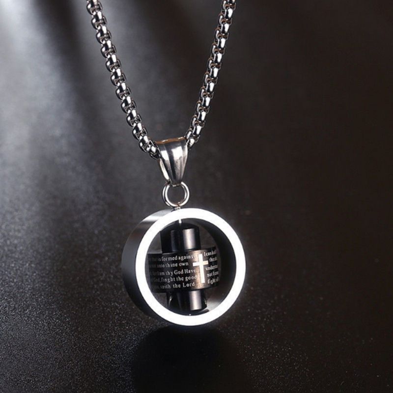 Mens Necklace Bible Verse Stainless Steel Cross Chain