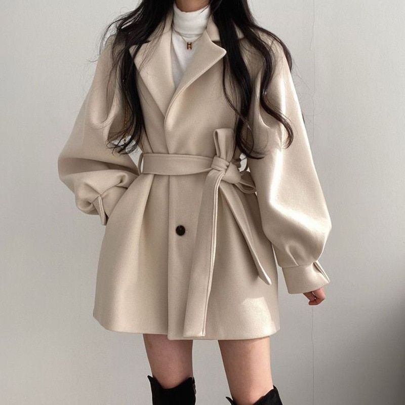 Female Trench Coats Korean Style Single Button Fashionable Windbreaker 2022 New Slim Long Sleeves Autumn Winter Women Outerwear