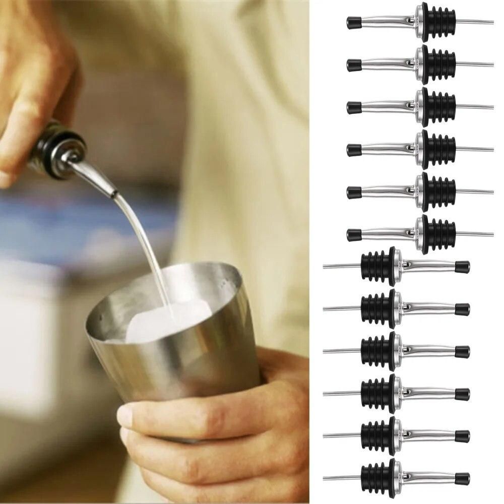 12pcs/lot Stainless Steel Wine Bottle Beer Pourer with Cap Covers Oil Cork Drink Dispenser Spout Bottle Stopper Barware Bar Tool