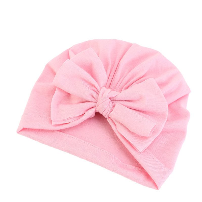 (02 Pink)Child Kids Cotton Blend Cap Baby Turban Bow Hat Newborn Beanie Caps Headwear Infant T XXA