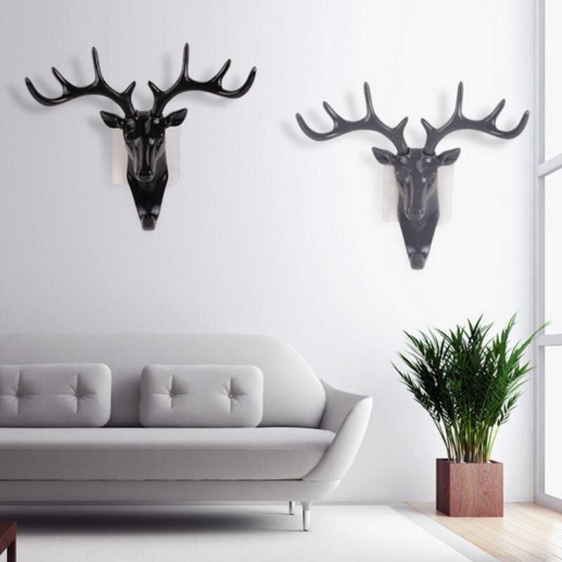 Deer Hook Animal Head Self Adhesive Clothing Jewelry Display Racks Coat Hanger Cap Room Decor Show Wall Bag Keys Sticky Holder Grey