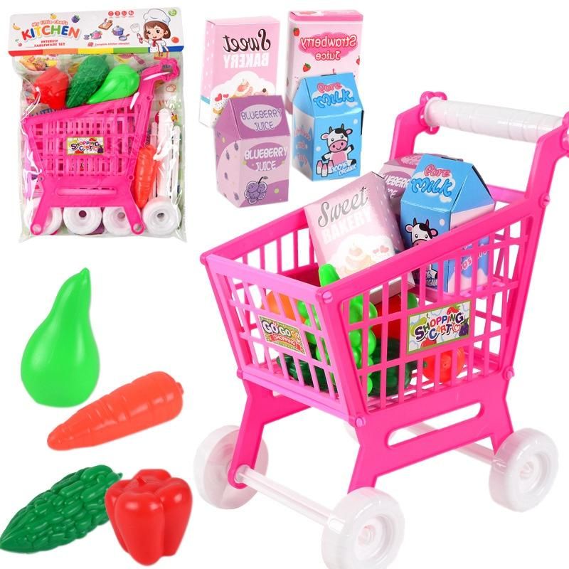 Children's Shopping Cart Toys Children's Educational Supermarket Cart 21 PCS Role Play Toys Red