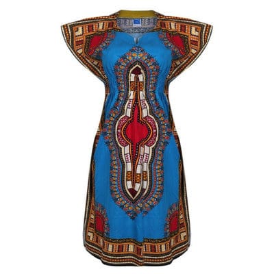 African Print Traditional Midi Dress - Light Blue