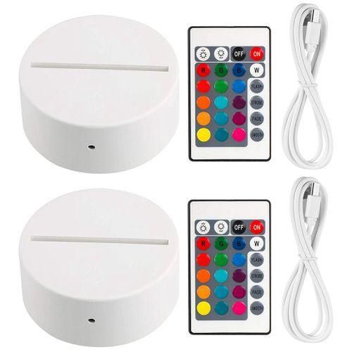2 Pack 3D Night LED Light Lamp Base + Remote