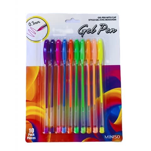 Coloured Gel Pen With Cap - 10 Pack