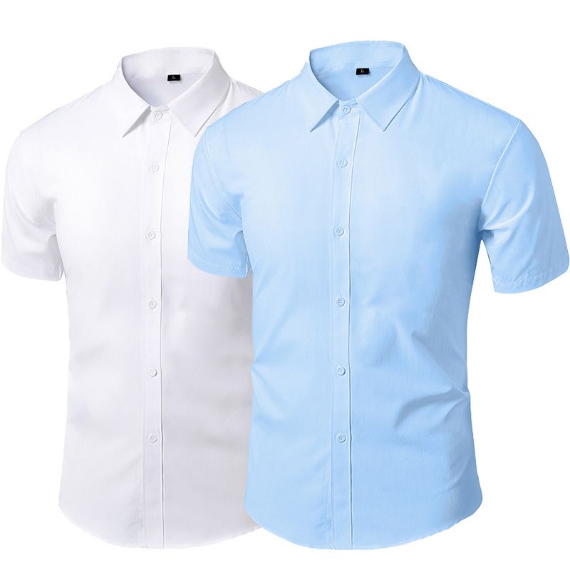 2-in-1 Men's Short Sleeve Shirt-White/Blue