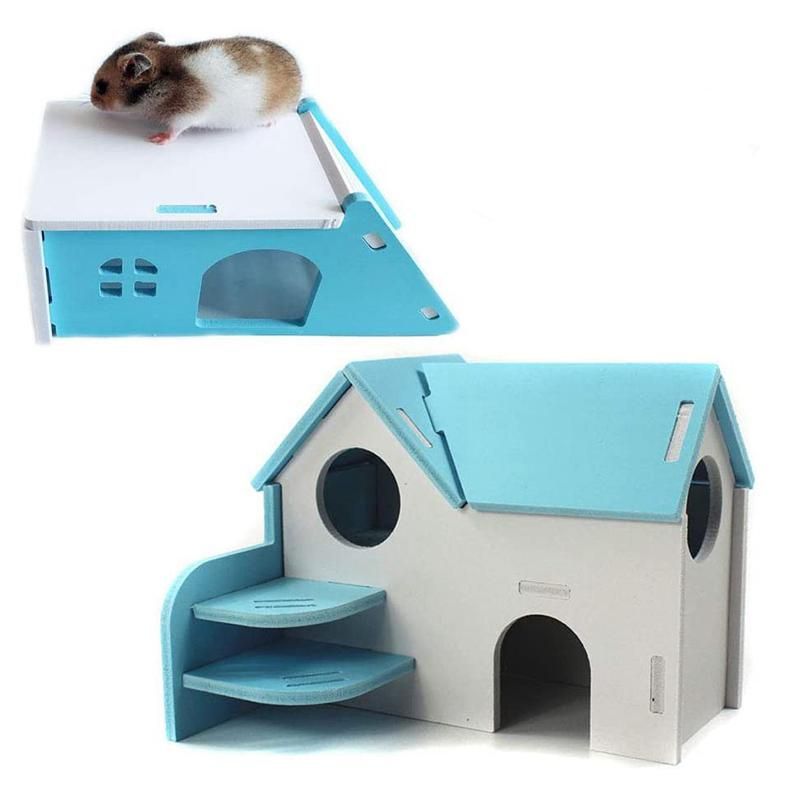 Wooden Hamster House Hideout Hut Exercise Fun Nest Toy 2