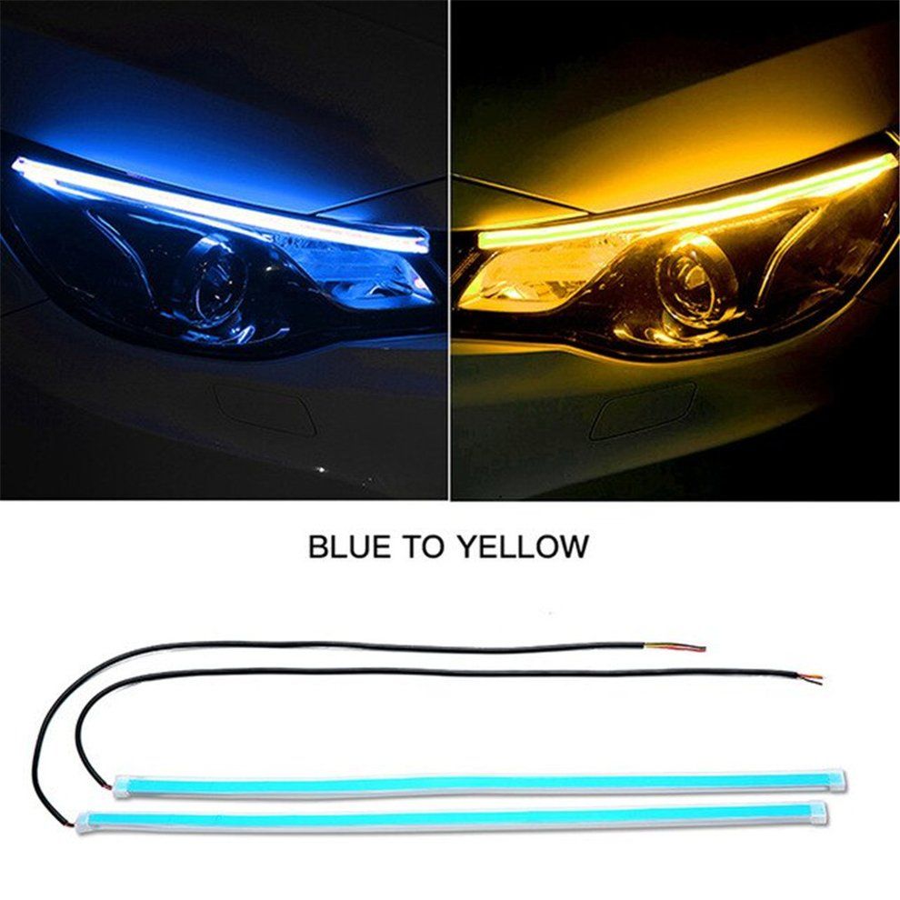 Ar   Daytime Running Light Tear Eye Streamer Turn Light Sili One Light Bar-ice Blue+yellow-30CM