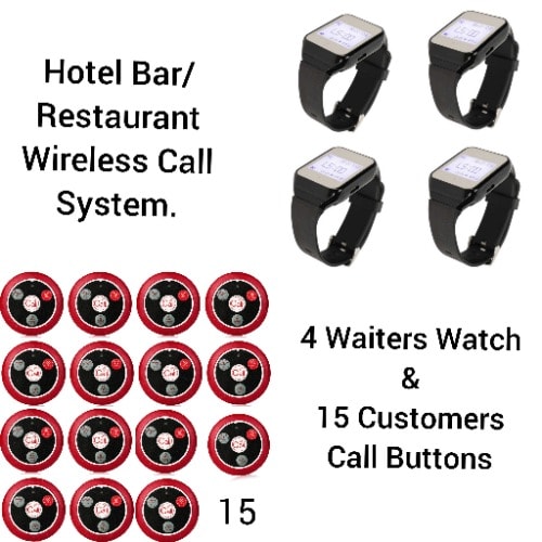 Hotel Restaurant/bar Waiters/customers Service Wireless Call System 15 Buttons/4watch Pack