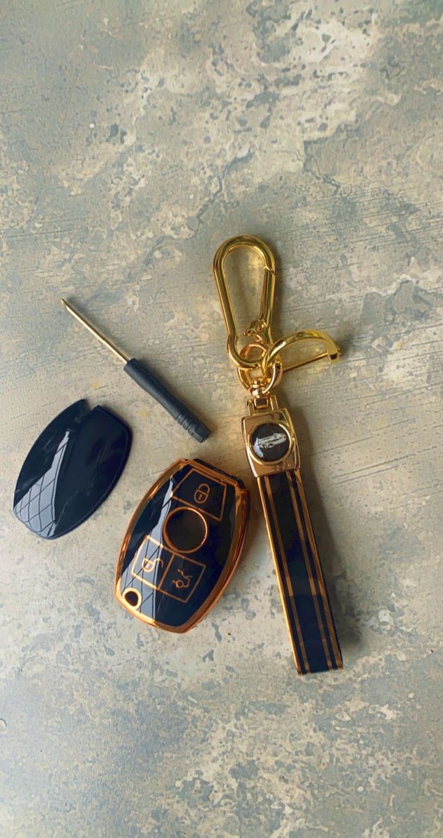 Mercedes Benz Key Holder + Remote Key  Cover Gold