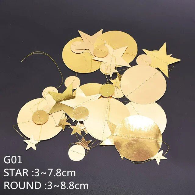 4m Mirror Paper Star Round Gold Garland Flash Bann