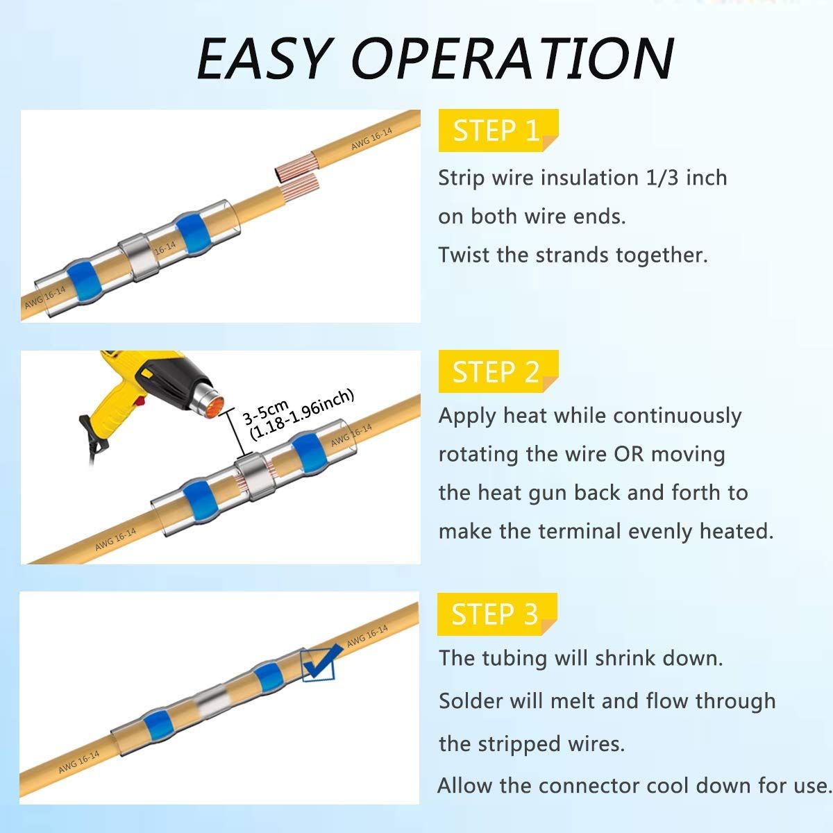 50Pcs Waterproof Heat Shrink Solder Seal Wire Connectors Kit