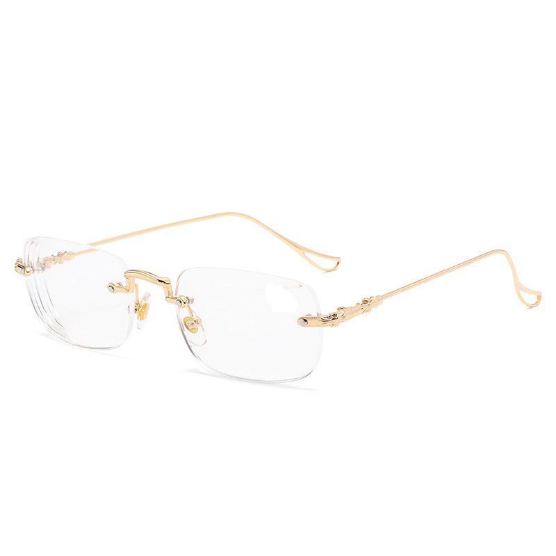 (Gold)Transparent Computer Glasses Frameless Women Men Anti Blue Light Square