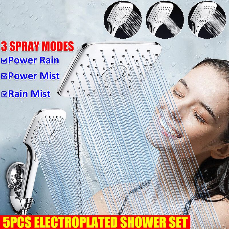 Square High Handheld Shower Head Fully Electroplated Shower Set Of 5 Water Saving Rainfall Handhel Spray Sprinkler Bathroom Accessories