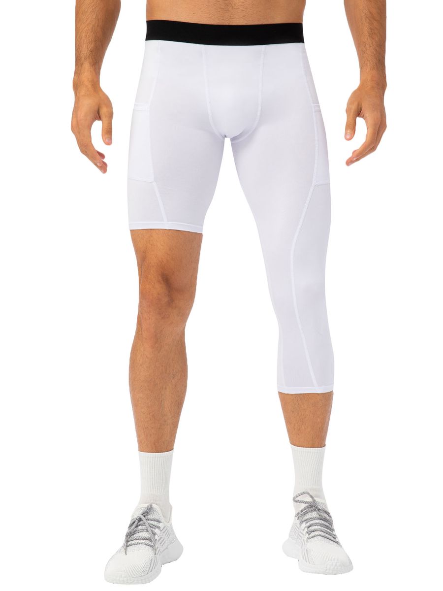 Men One Leg Leggings For Basketball Side Pockets Fitness