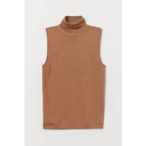 Sleeveless Turtleneck Top - Brown