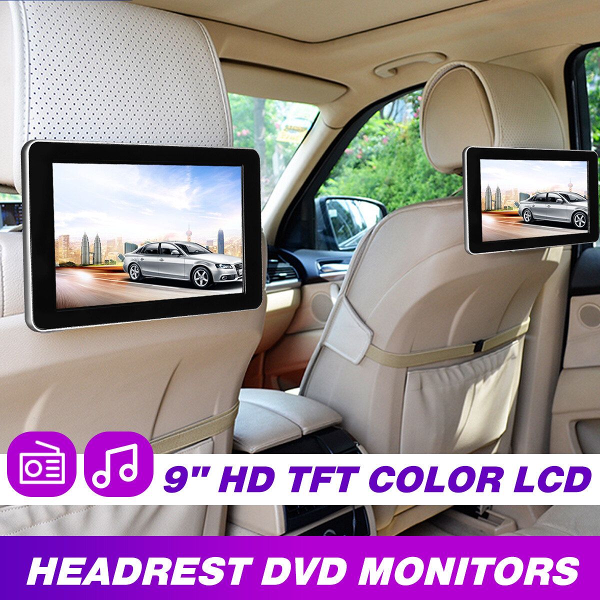 High Definition 9-inch Vehicle Headrest Display Vehicle General External Headrest 3-screen Simultaneous Display 918AV
