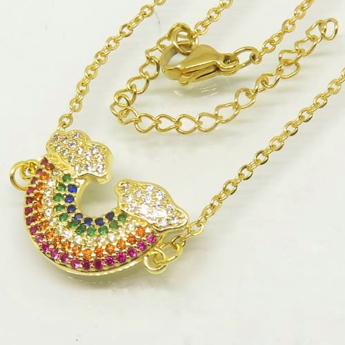 Women And Girls Rainbow Pendant Necklace Gold