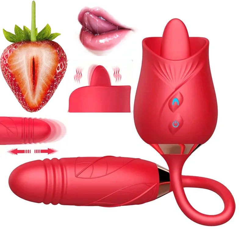 USB Charging Two-in-one Automatic Retractable Powerful Clitoral Stimulator Libido Toy Rose Vibrator