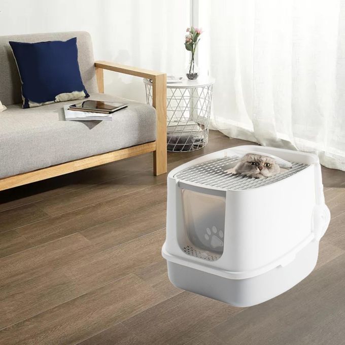 Cat Litter Box Easy Clean Excrement Splash Proof For Garden Gray M