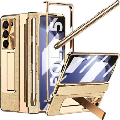 Flip Case For Samsung Galaxy Z Fold 5 With S Pen And Pen Holder - Gold