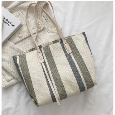 Fashion Striped Canvas Portable Shoulder Bag For Ladies
