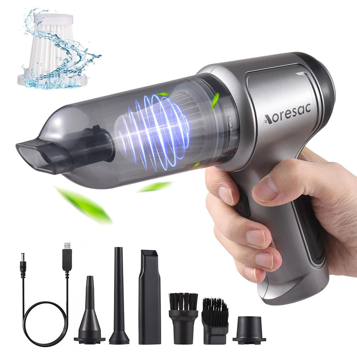 Aoresac Portable Handheld Vacuum Cleaner Mini Cordless Car Vacuum Cleaner Brusheless Motor 20000PA High Power 2-Level Suction Built-in Large Capacity Battery for Car Interior Home Office Pet Hair Cleaning