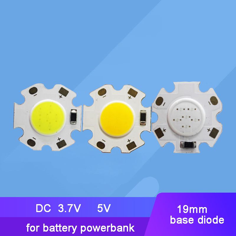 2pcs 3.7V 5V 3W Warm White Blue LED COB Light + 19mm Base