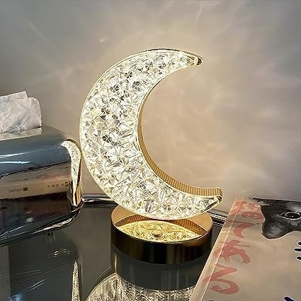 Moon Shape Crystal Table Lamp - Gold