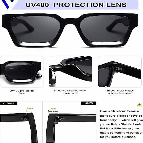 Unisex UV Retro Thick Square Chunky Sunglasses-Black