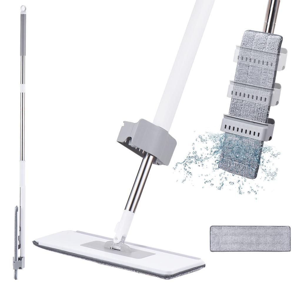 Self Wringing Flat Mop Hands-Free 360 Degree Spin Cleaning Mop with 2 Washable Mop Pads Wet Dry Use Microfiber Floor Mop for Hardwood Laminate Tile Floor Cleaning