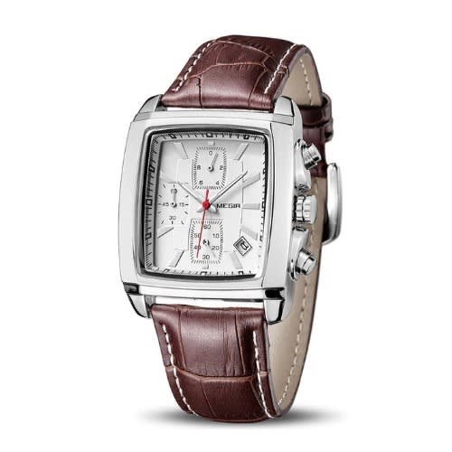 Top Brand Luxury Rectangle Chronograph Watch - Brown Leather
