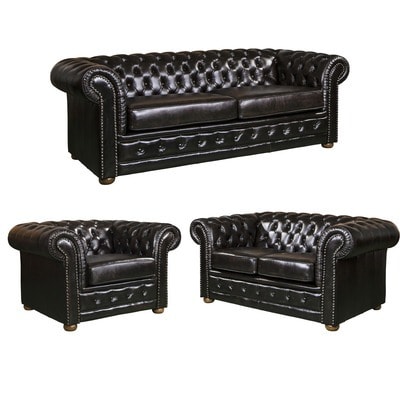 3 Piece Chesterfield Rochester 6 Seater Sofa Set In Black