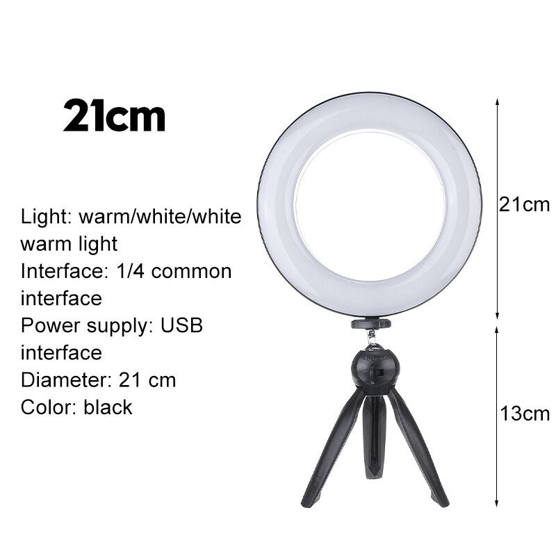 7inch 10X Magnifying Cosmetic Mirror Wall Mounted Adjustable LED Light Makeup Lamp 21cm Ring Light+Tripod