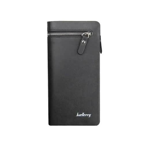 Men Pocket Leather Wallet - Double Zipper Purse - Black
