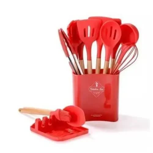 Silicone Cooking Spoon Set With Spoon Rest - 12pcs