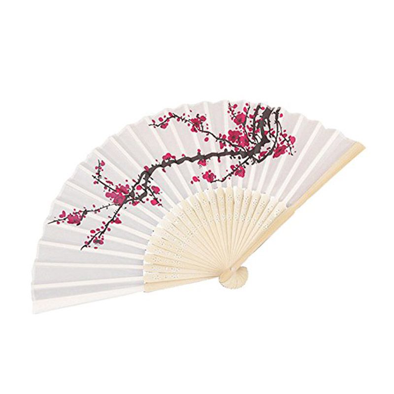 Hand Bag Fan Silk White Organza With Folding 20pcs/lot Fan Plum Gift Design Bamboo Elegant Flower Wedding