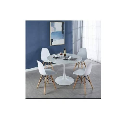 Round Dining Table With Chairs Set - White