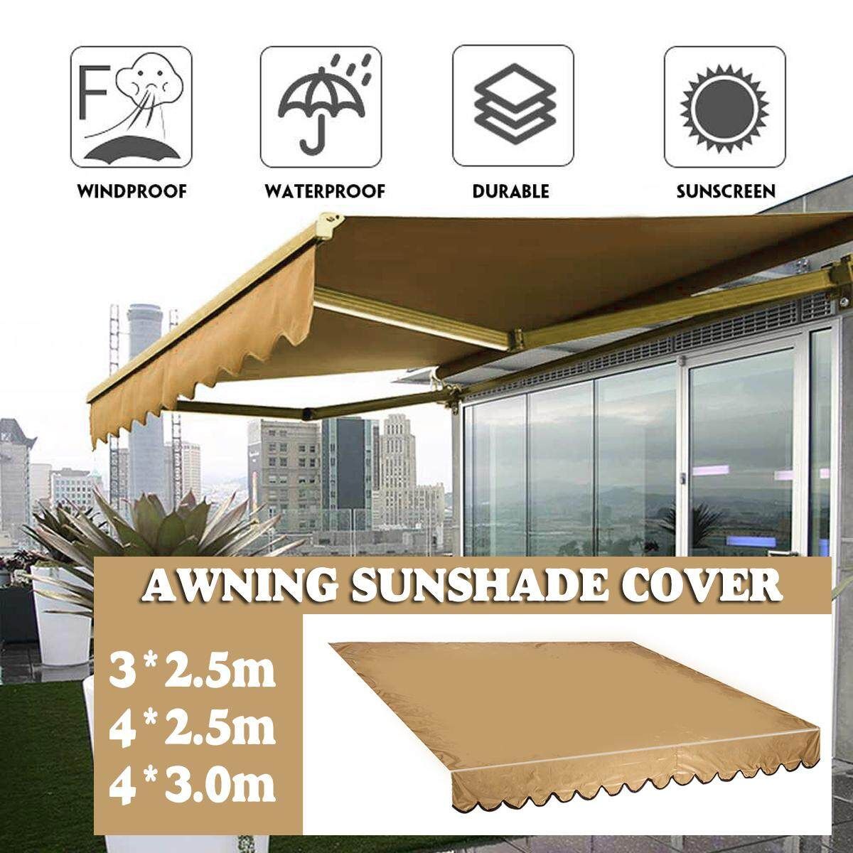 Beige Outdoor Folding Arm Awning Sunshade Cover Cloth Retractable Balcony Canopy-3*2.5m Not Specified