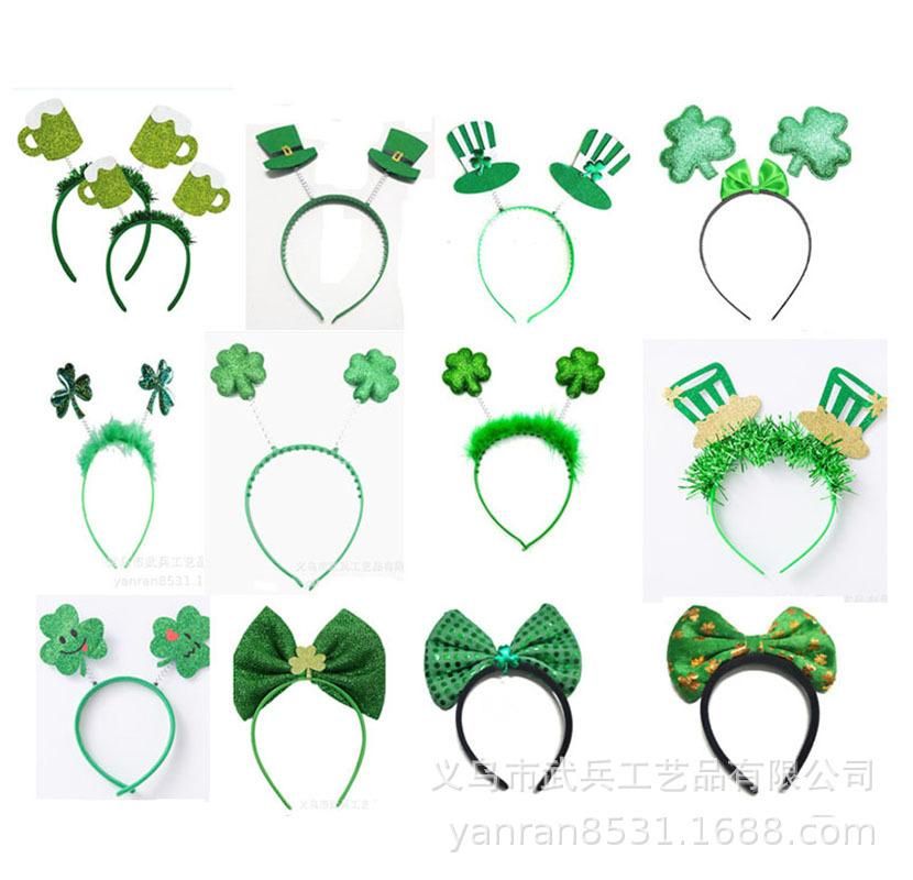 New Irish Festival Bowknot Headband St. Patrick's Day Green Small Hat Headband Clover Necklace