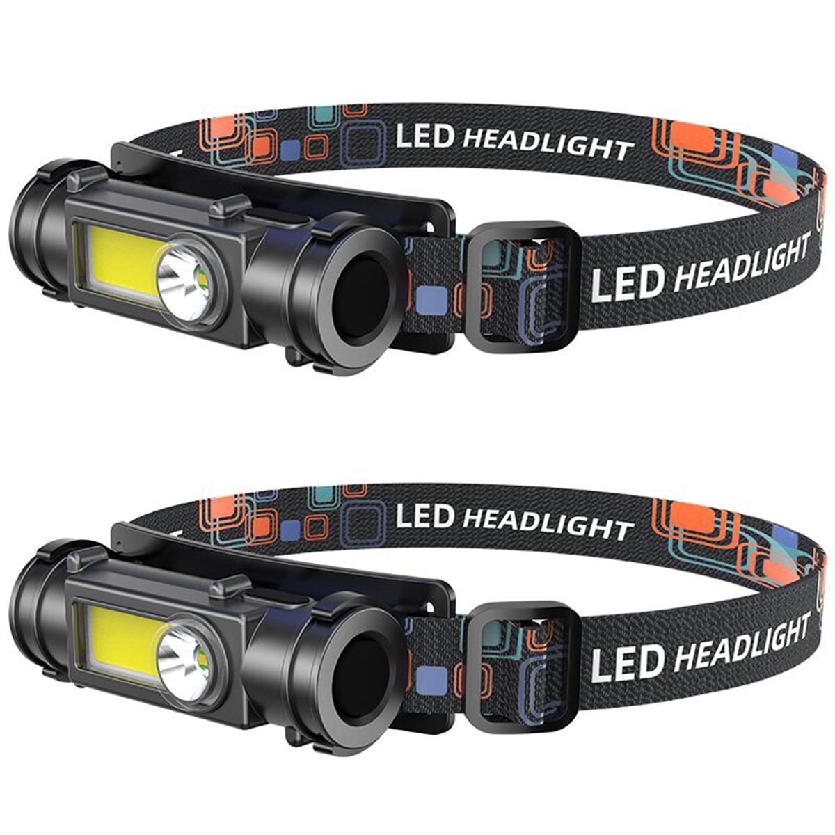 LED Head Lamp Outdoor Flashlight COB Headlamps 2pcs With