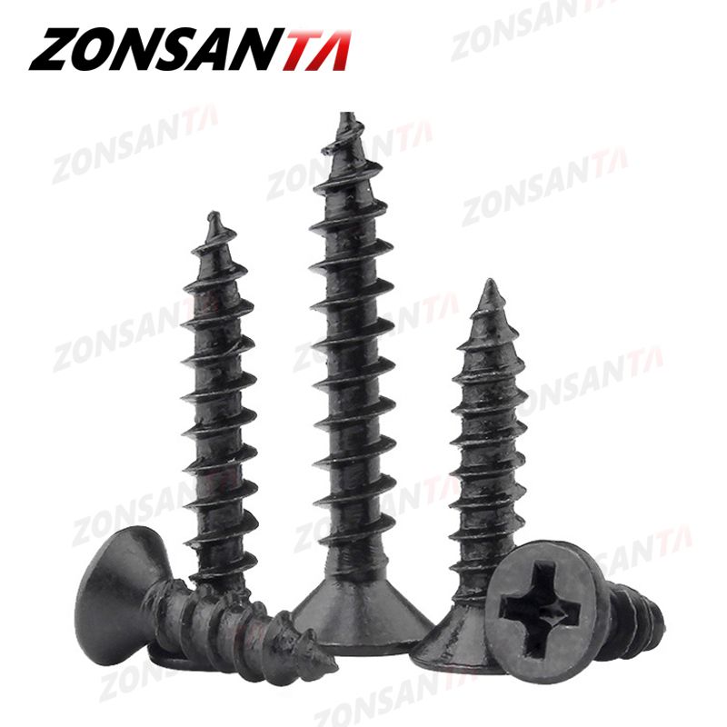 ZONSANTA 50Pcs M1.4 M1.7 M2 M2.3 M2.6 M3 M4 Carbon Steel Black Cross Recessed Countersunk Flat Head Tapping Screws Wood Screw-25mm