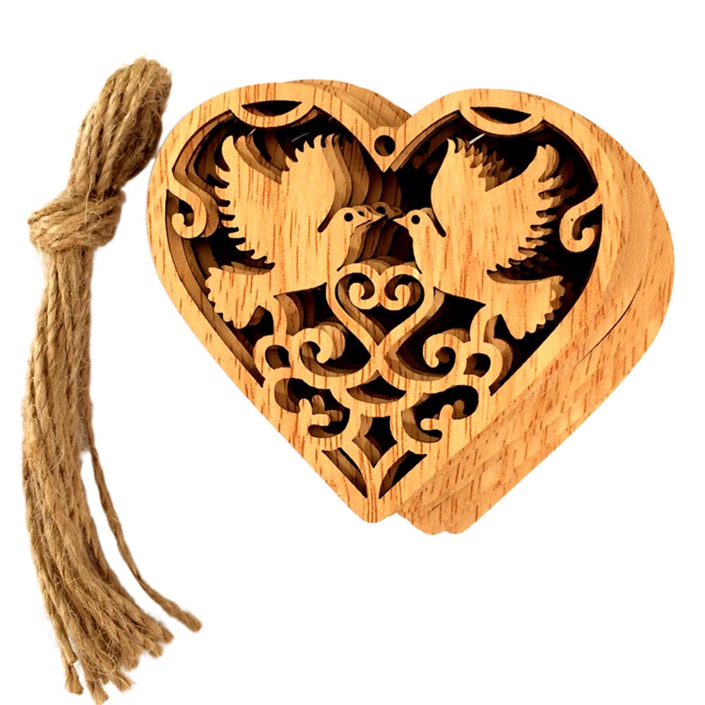 10Pcs Wooden Heart Hollow Birds Hanging Ornaments For
