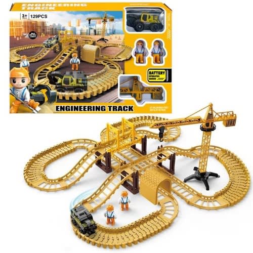 Construction Toy Set For Kids- Train Track With Tractor- Crane And Building Blocks