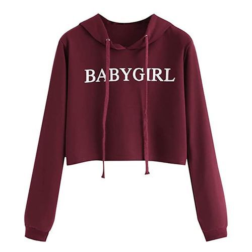 Letter Print Long Sleeve Short Hoodie